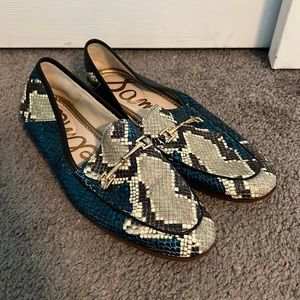 Sam Edelman Blue Snakeskin Loafers, Size 9 1/2